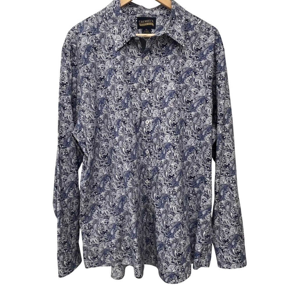 Cremieux Premium Denim Blue Navy Paisley Swirl Print Men's XL Long Sleeve Shirt